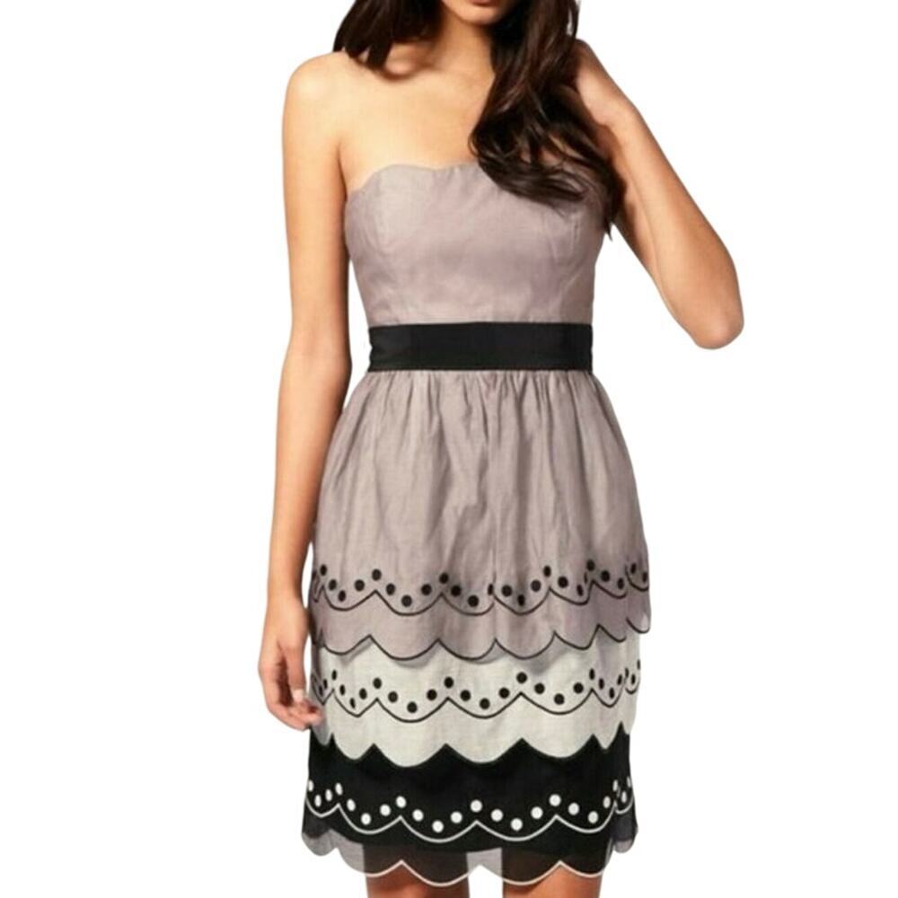COAST Elodie Layered Scalloped Strapless Embroidered Dress Cotton Silk - Sz 8